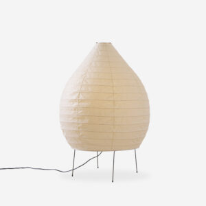 Akari 23N teardrop floor lamp front view with ribbed washi paper shade against white background