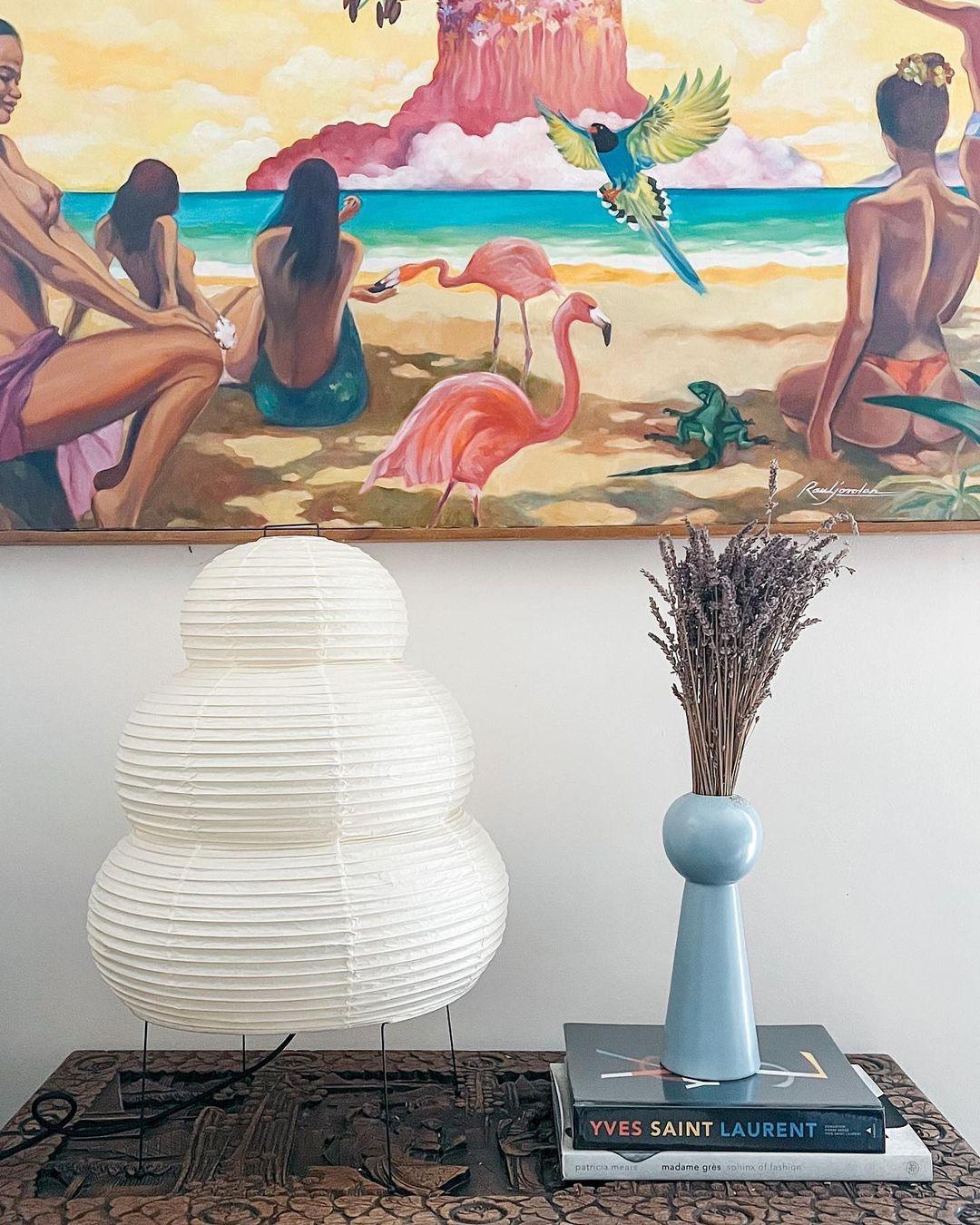 Illuminated tiered Shoji lamp, warm glow and paper shade translucency effect