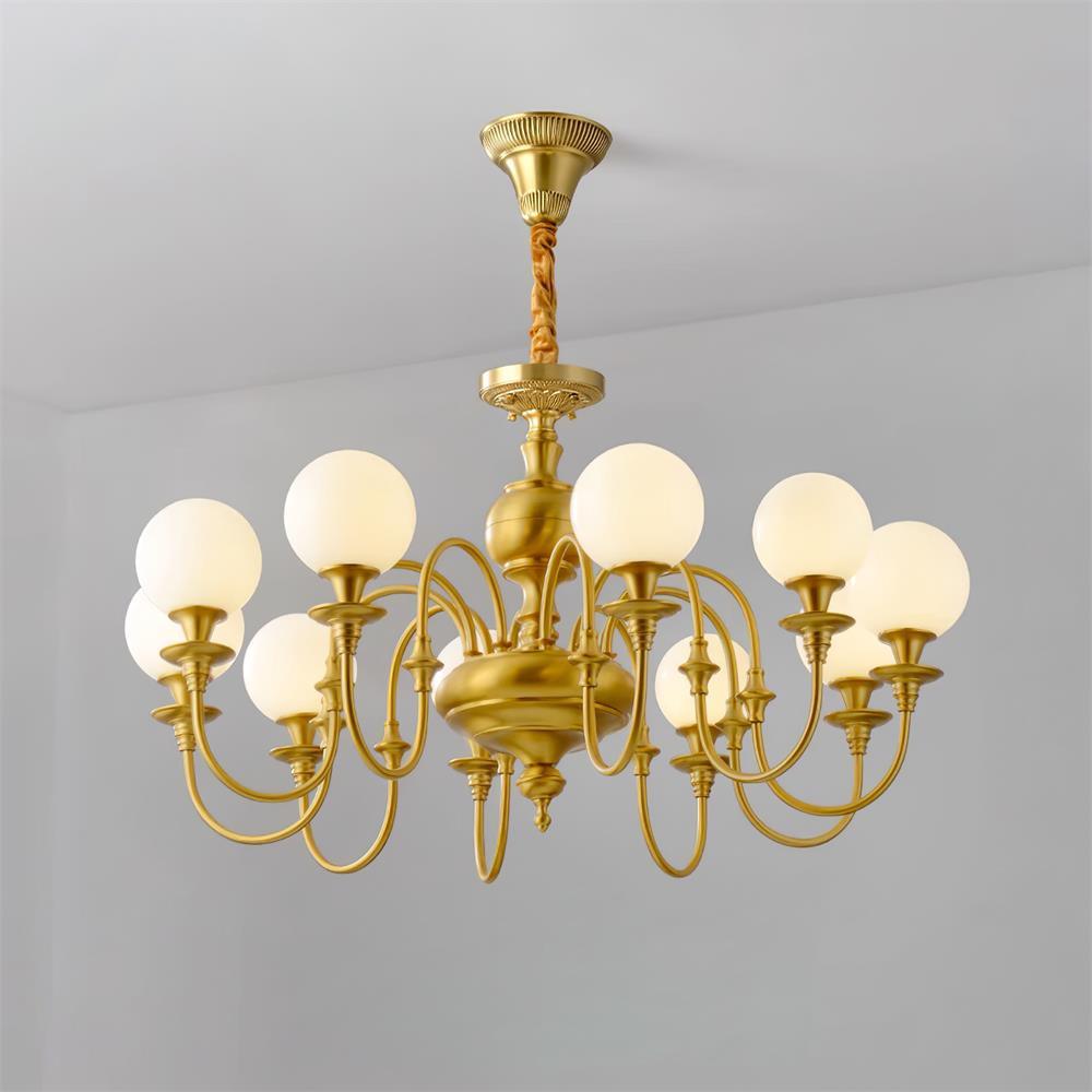Beatty 10-head brass chandelier multi-globe pendant light fixture, grand luxury illumination statement