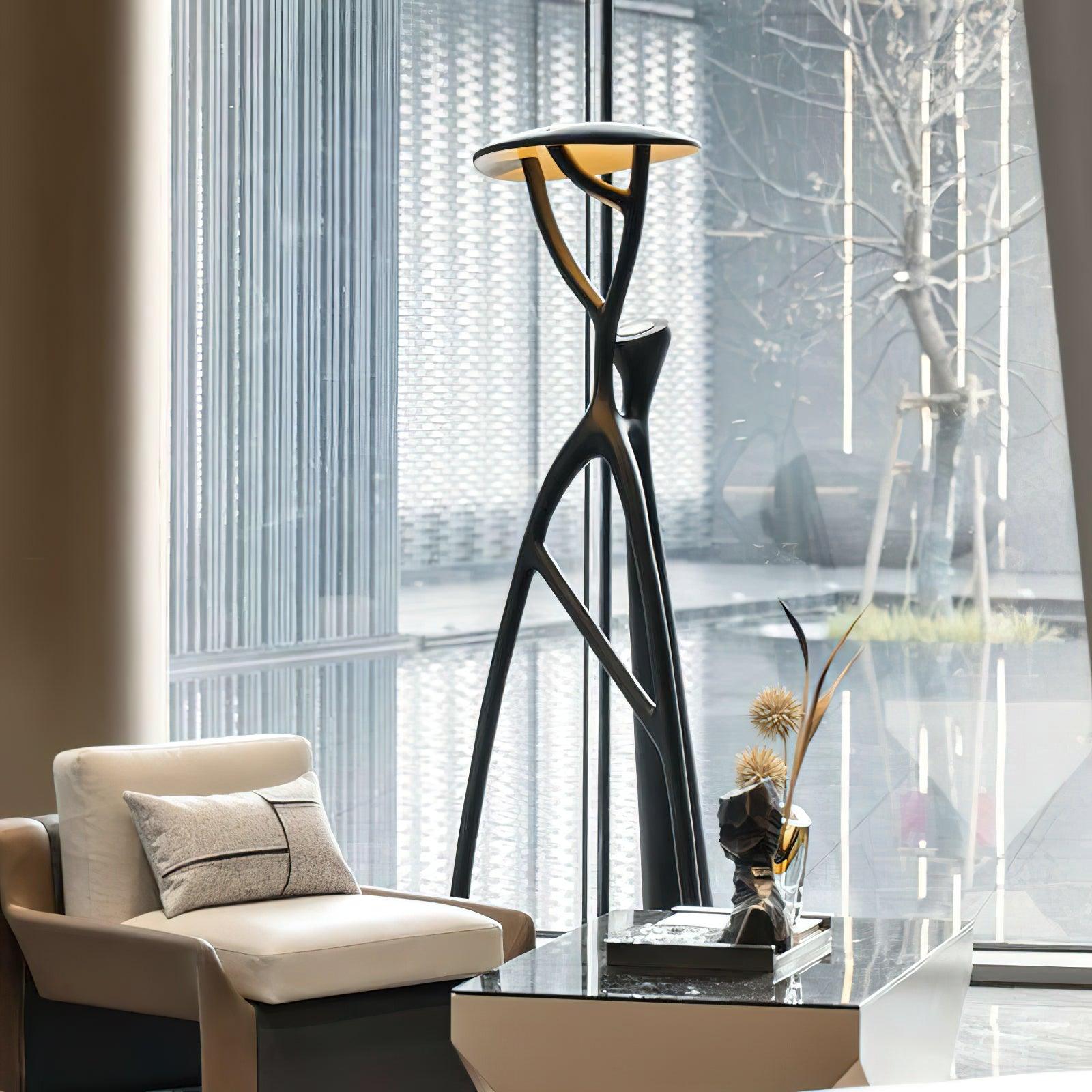 Blonski artistic floor lamp in minimalist bedroom suite, warm 3000K LED ambient lighting