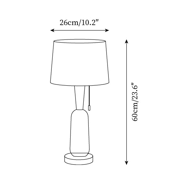 Model B cabin table lamp design specification - 26cm width 60cm height