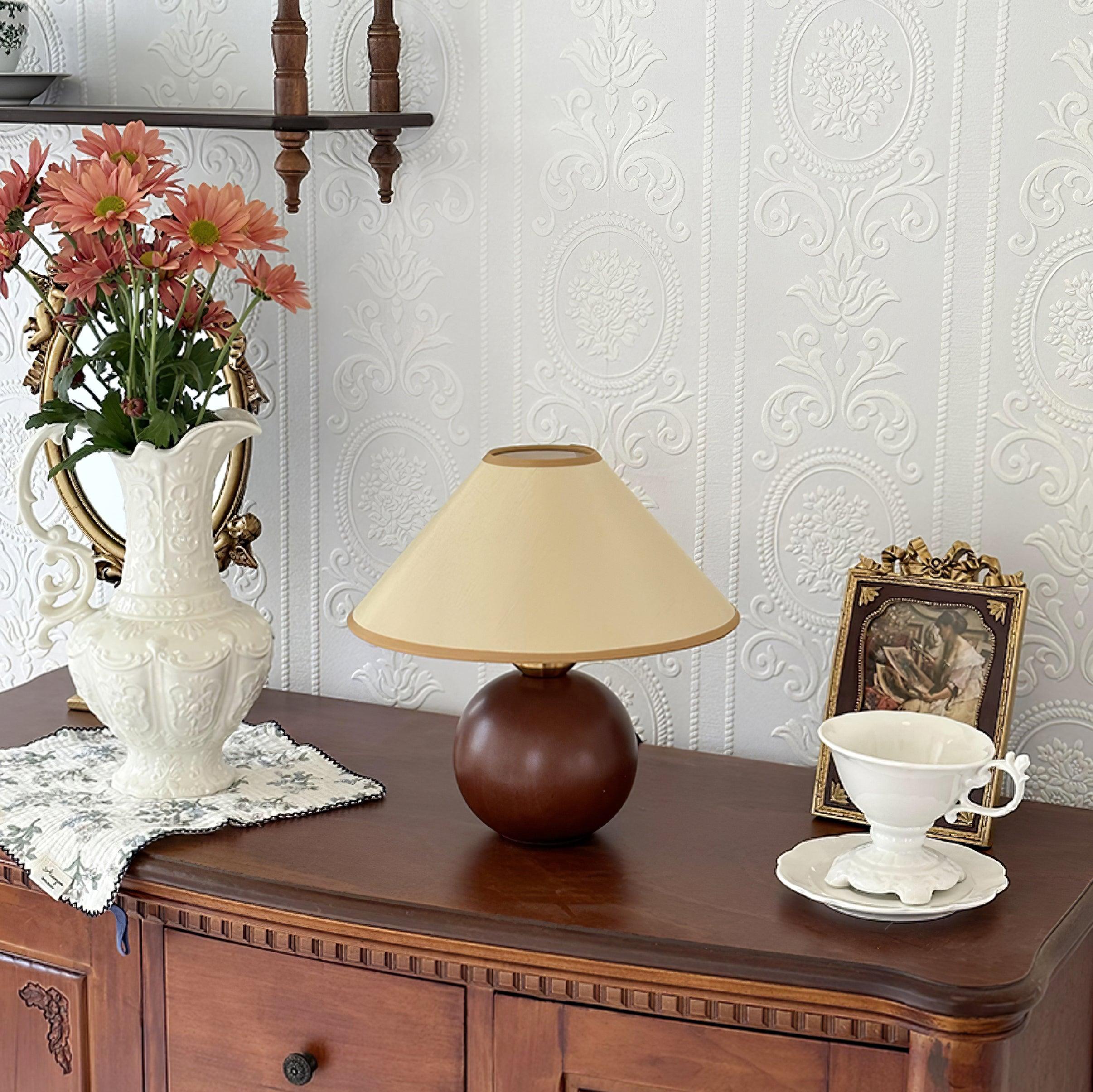 Modern table lamp wooden base with warm lighting effect, ambient home lighting solution