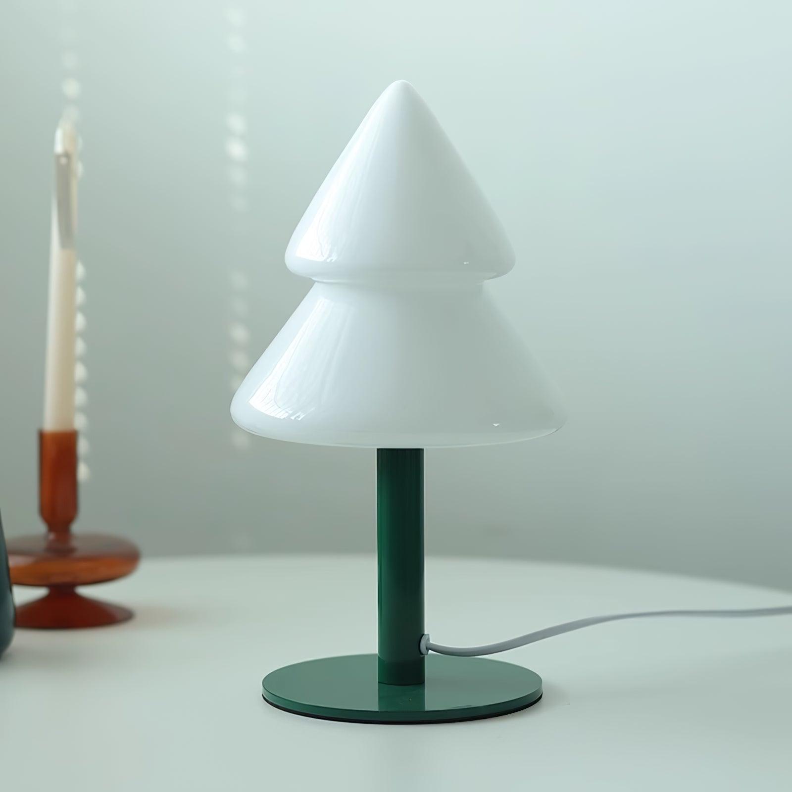 Nighttime ambiance with glowing Christmas tree lamp in cozy bedroom environment