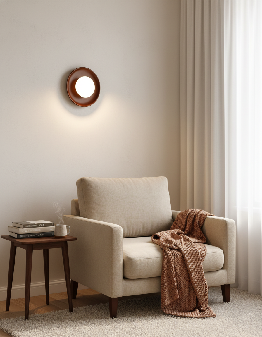 Dimmable round wall sconce installed with dimmer switch for adjustable brightness