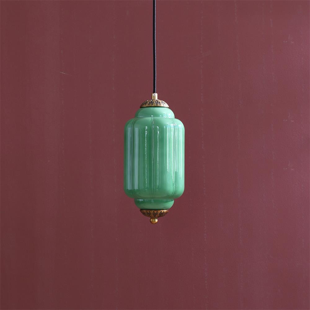 Eloise green fluted glass pendant lamp soft jewel tone lantern design