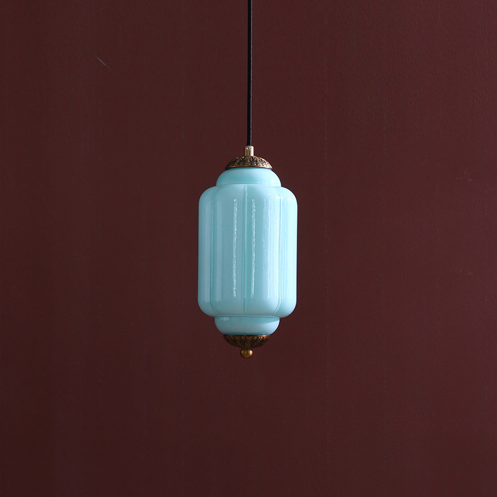 Eloise blue fluted glass pendant light antique brass lantern silhouette