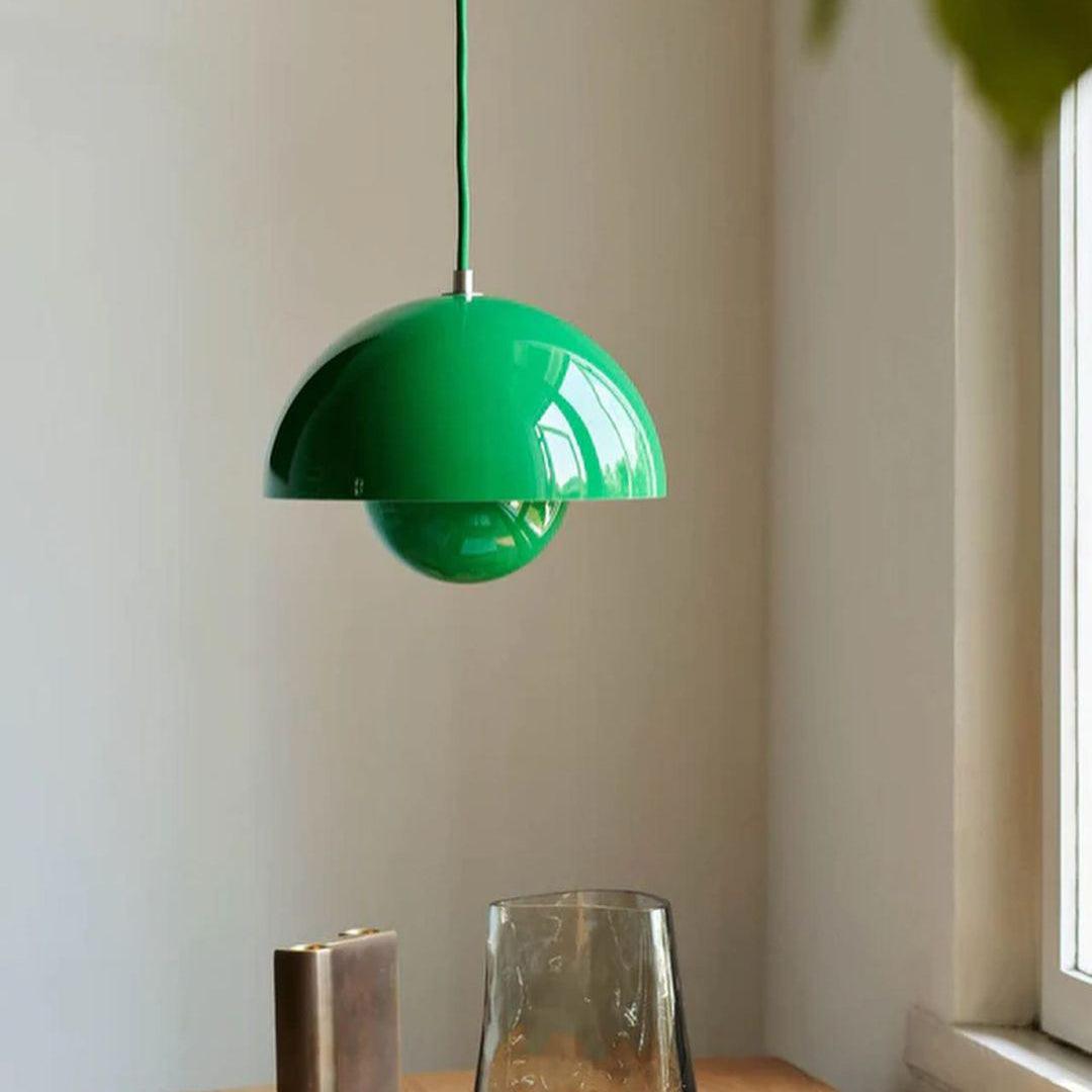 Flowerpot pendant light showing light distribution and downward focused illumination