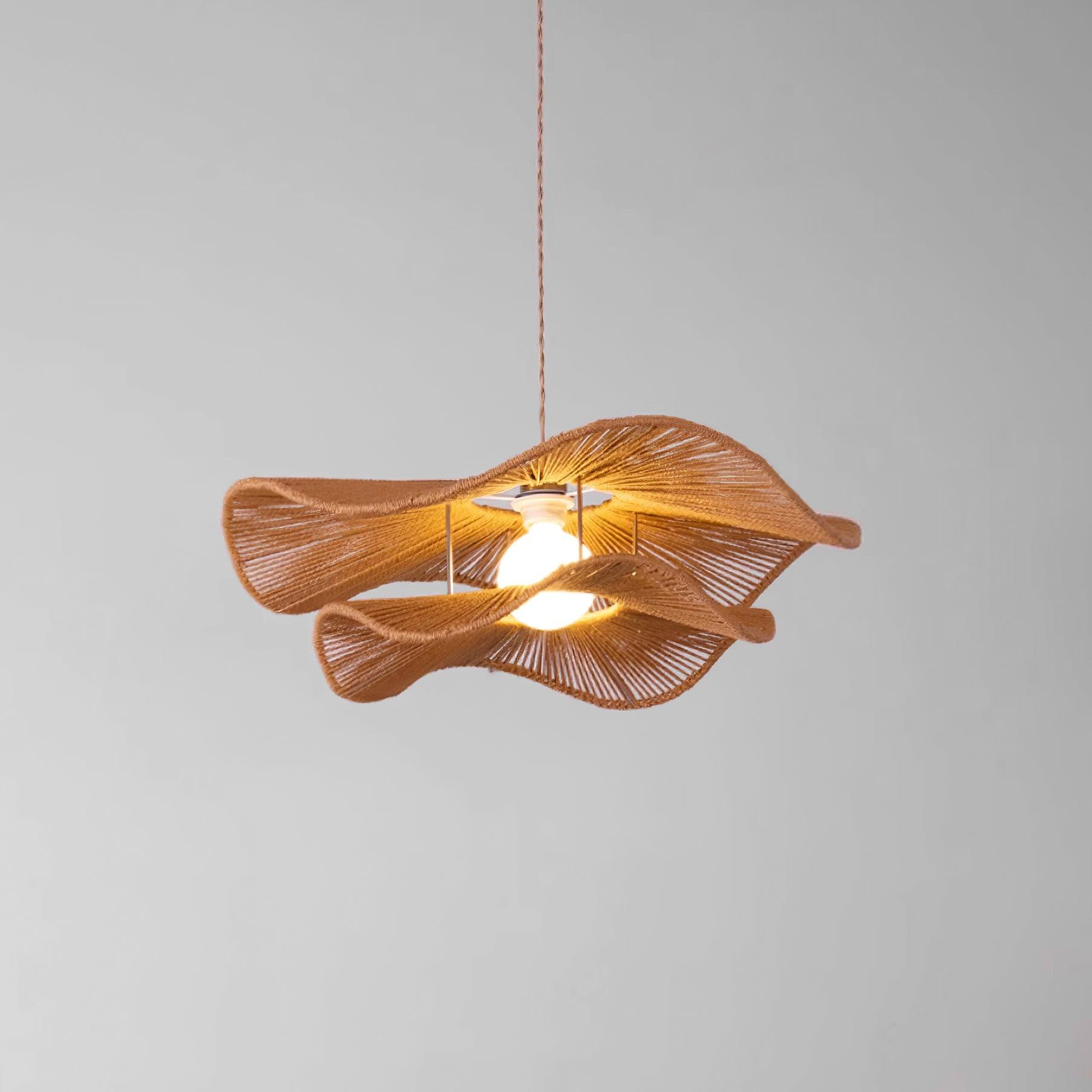 Gunilla wavy hemp rope pendant light close-up front view showing double-layer brown woven texture and craftsmanship