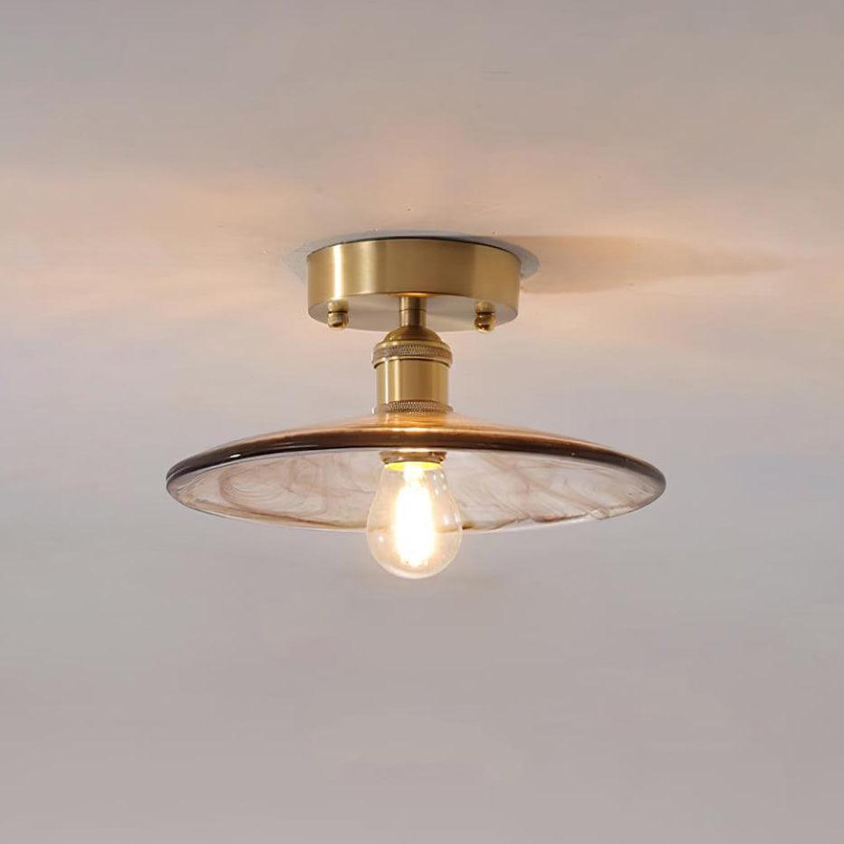 Model B Dia 17cm vintage amber glass semi-flush ceiling light with brushed brass hardware