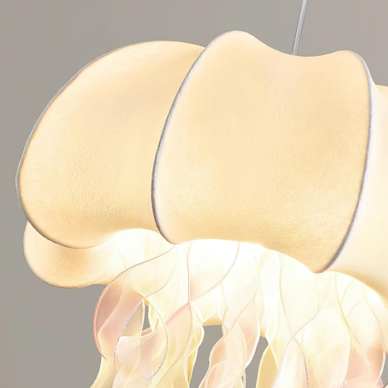 Jellyfish pendant light showing white metal finish and premium satin fabric construction