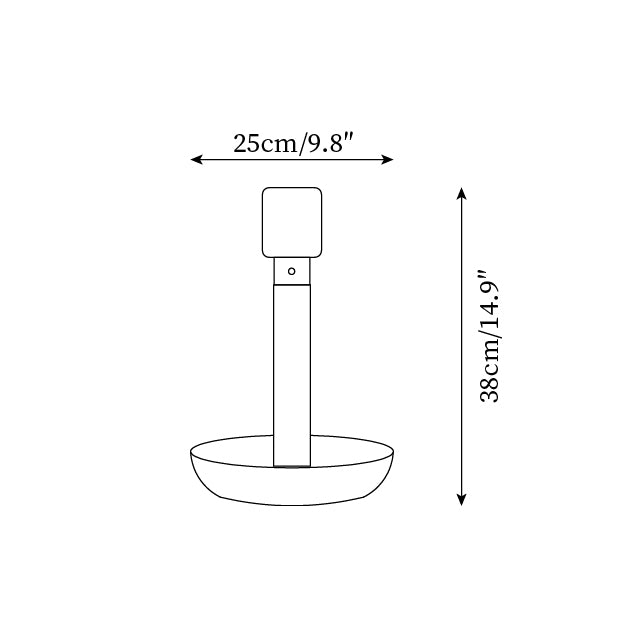 Wooden table lamp technical specifications blueprint showing 25cm diameter and 38cm height dimensions orthographic drawing