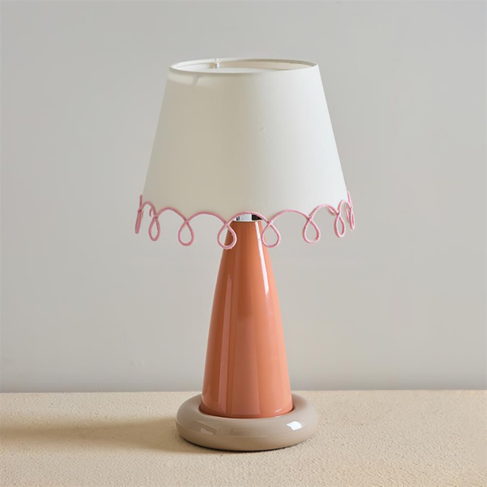 Lollio ceramic table lamp in milk mud and watermelon powder color combination, contemporary design showcase
