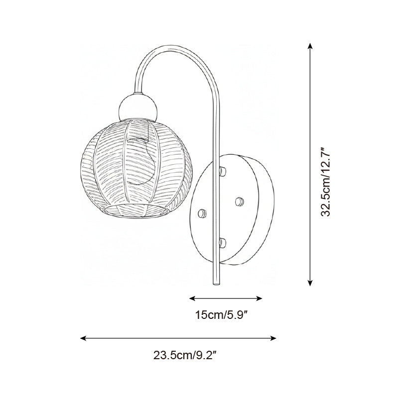 Lysora wall sconce technical line drawing, orthographic side view, dimension specifications