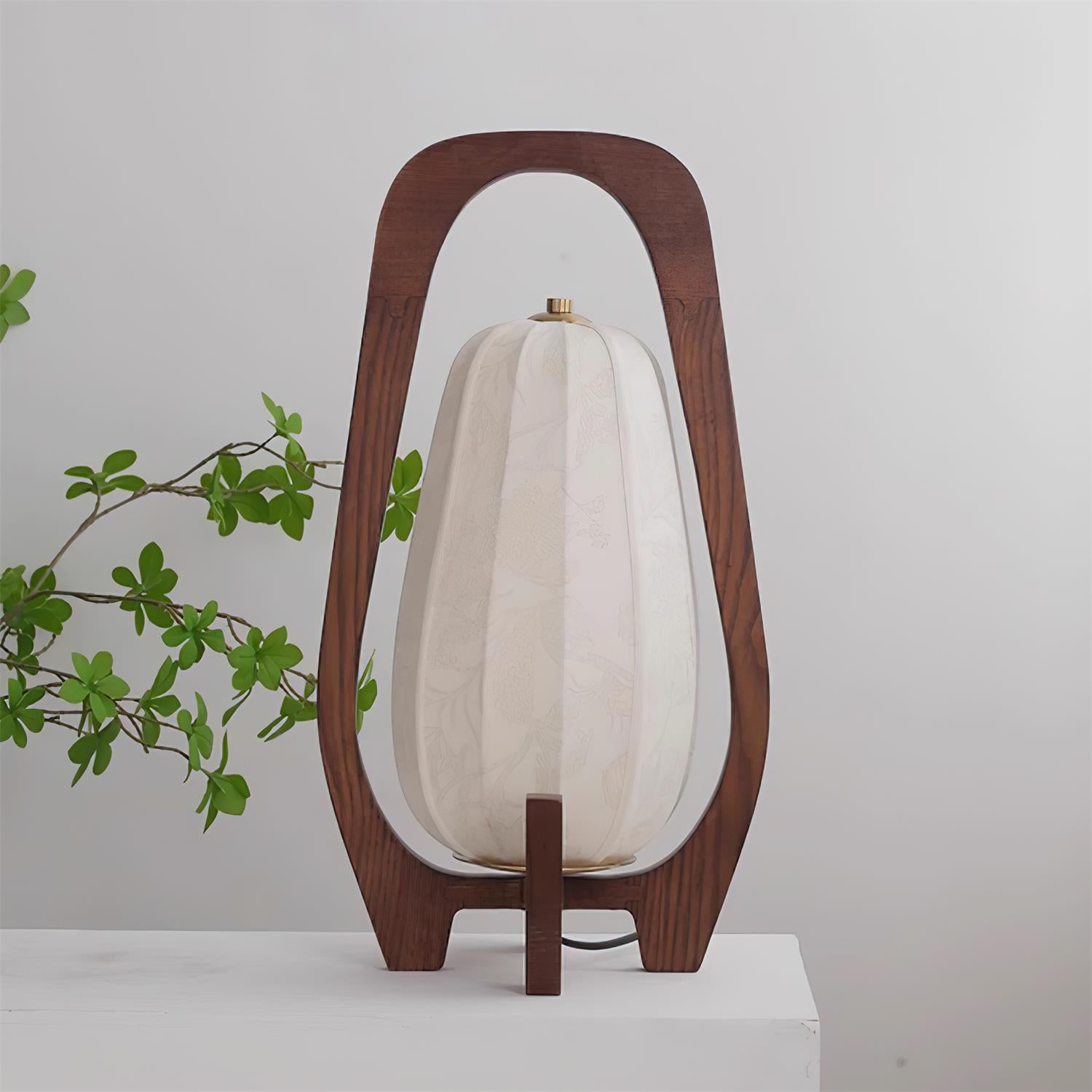 Scandinavian wooden table lamp compact size option, modern Nordic minimalist lighting fixture detail shot