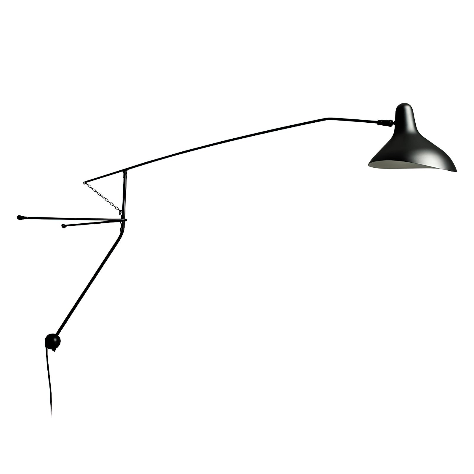 Compact black mantis wall sconce with floating shelf arrangement