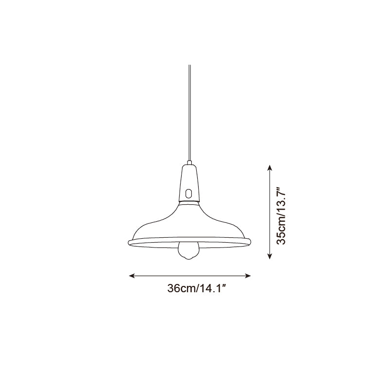 Marvic single pendant light technical schematic with dimensions 36cm diameter by 35cm height