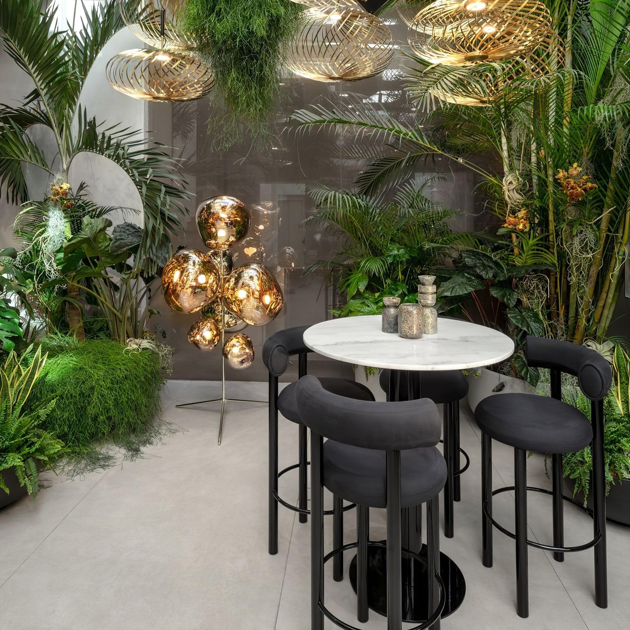 Bronze lava bubble floor lamp in contemporary living space with artistic lighting effect