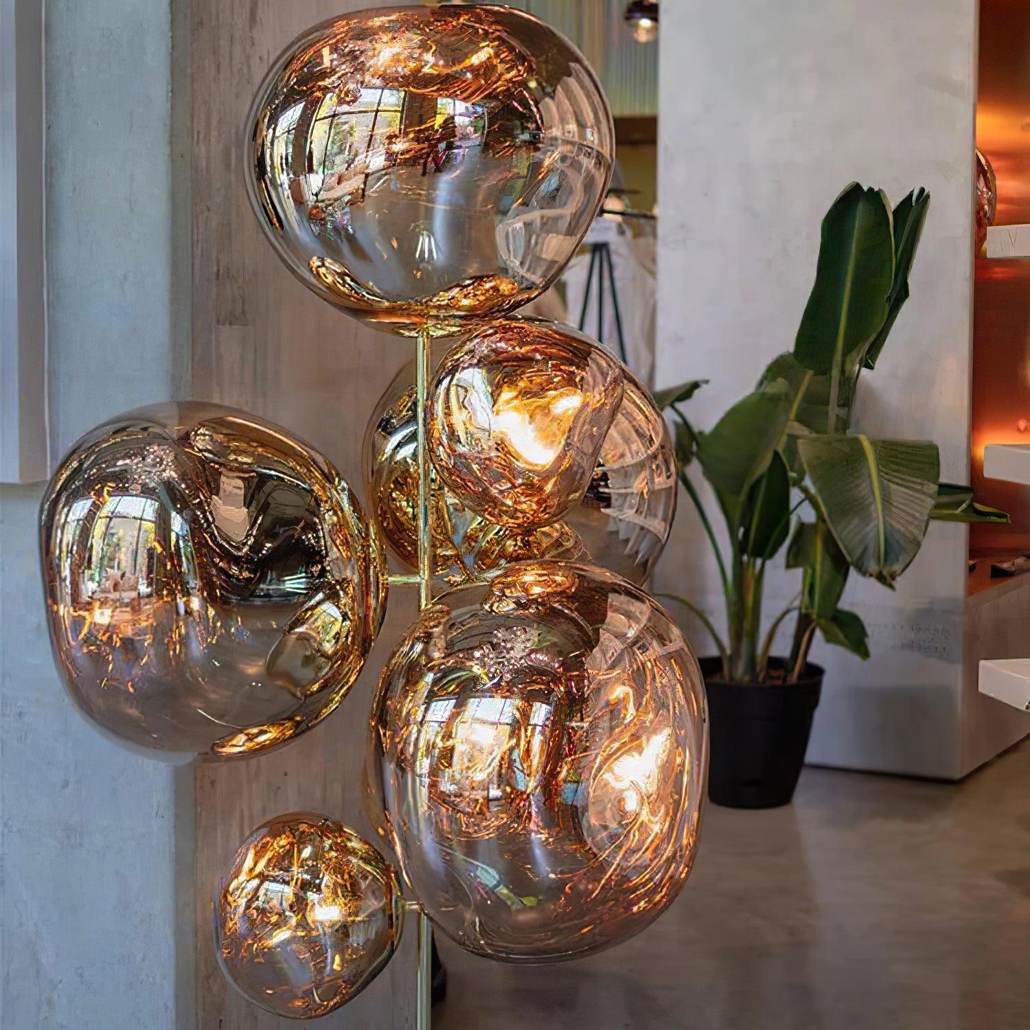 Lava bubble floor lamp corner placement in modern interior showcasing sculptural form