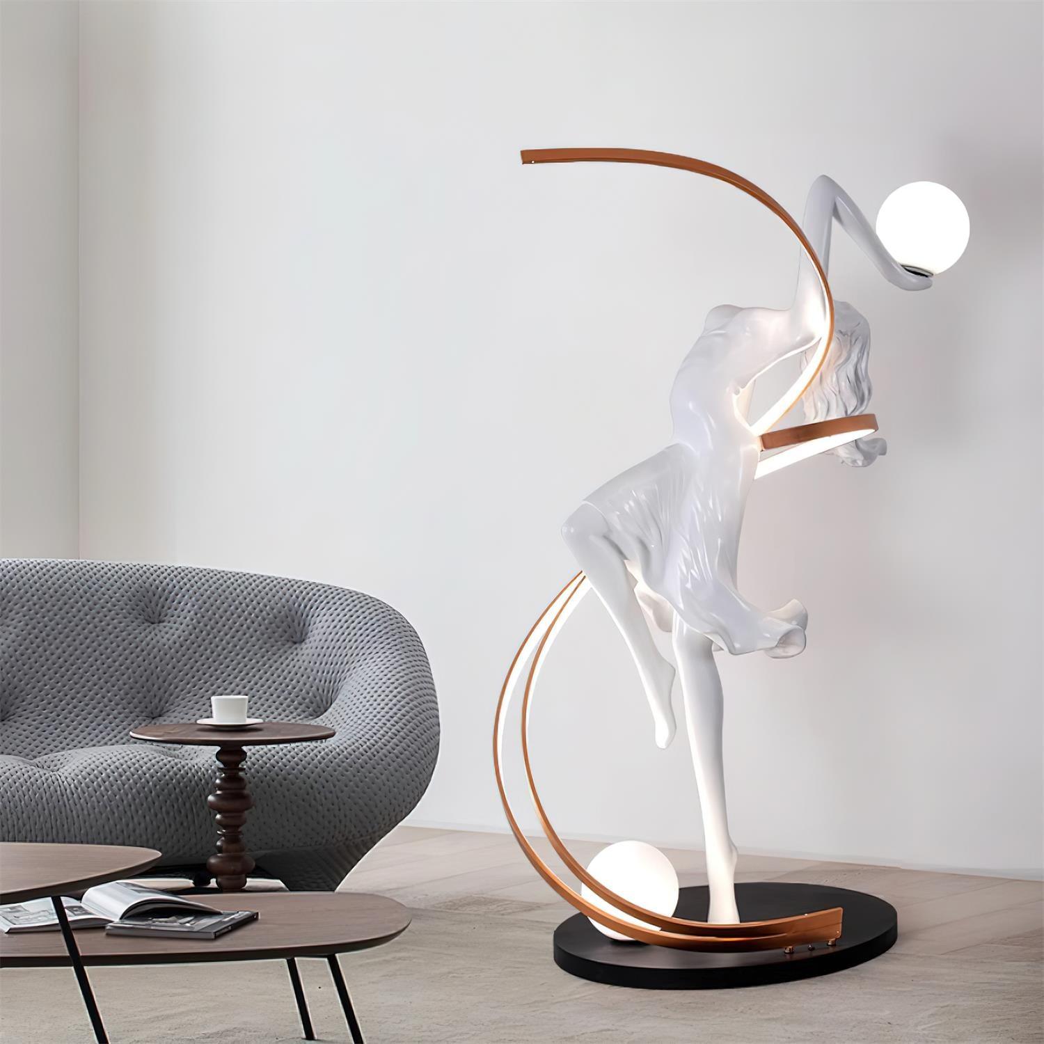 Goddess floor lamp drapery folds and fabric texture detail in white resin sculpture body