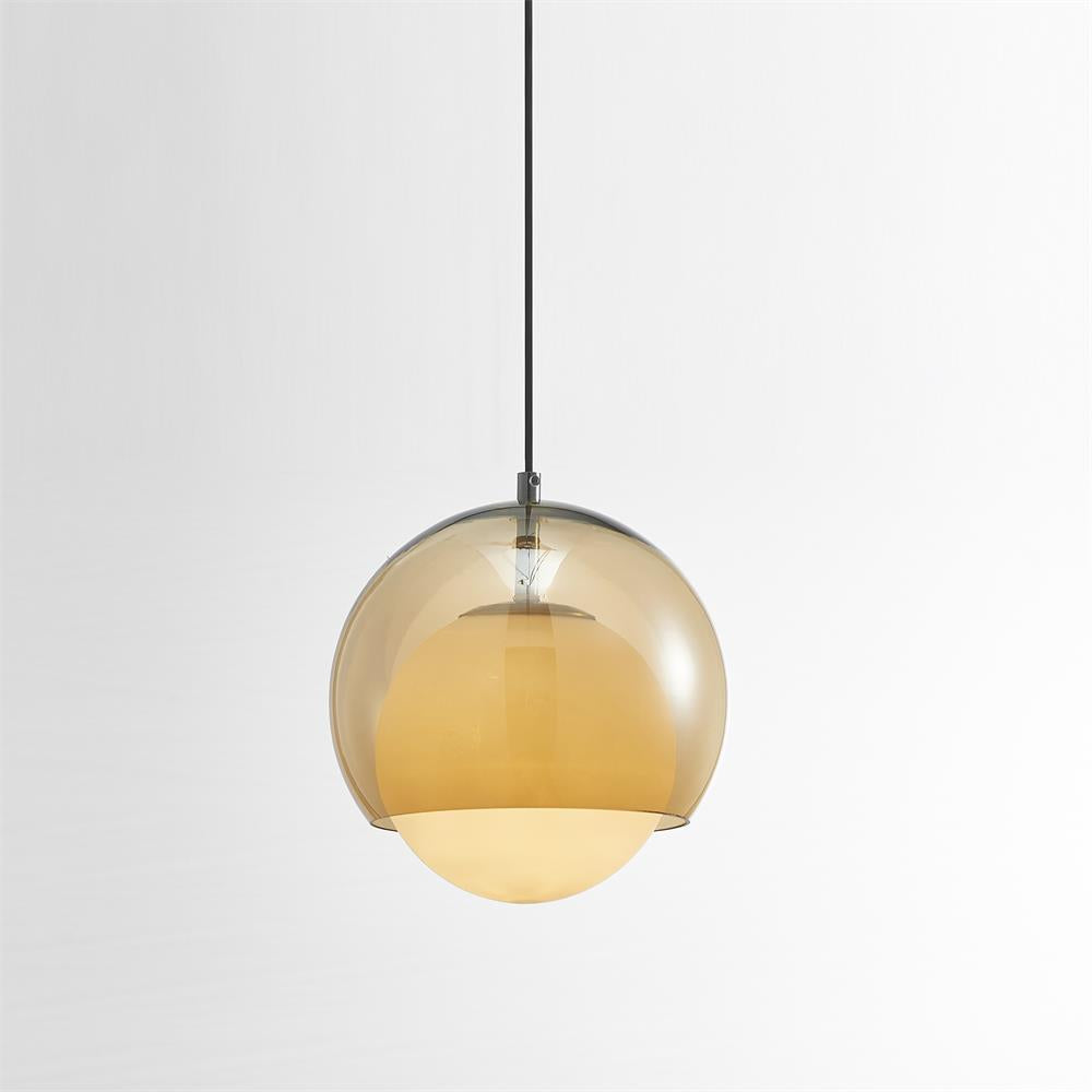 Misty cognac and white glass pendant light showing color option comparison in studio lighting