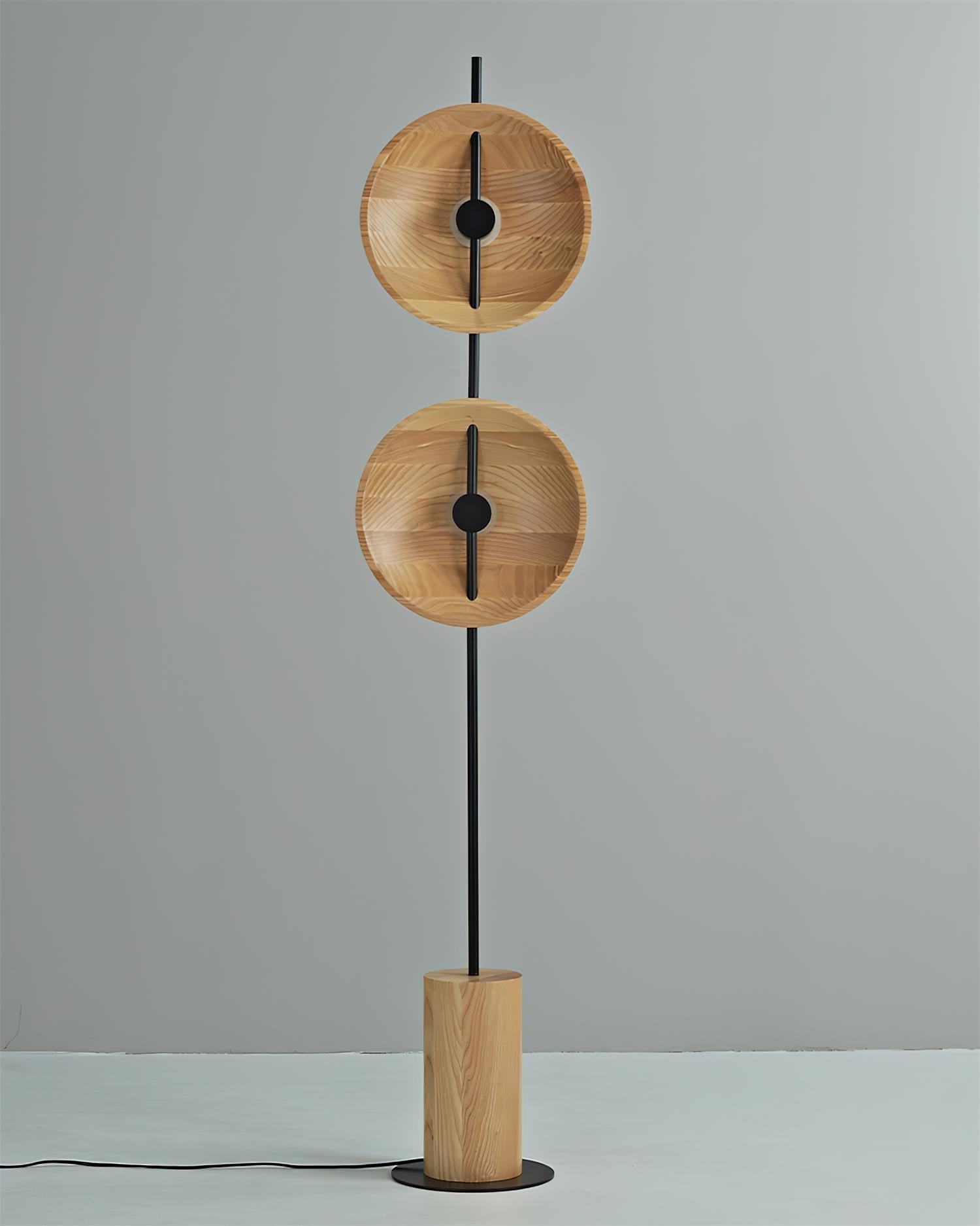 Mito contemporary floor lamp displaying two-disc design with clean minimalist aesthetic and proportions