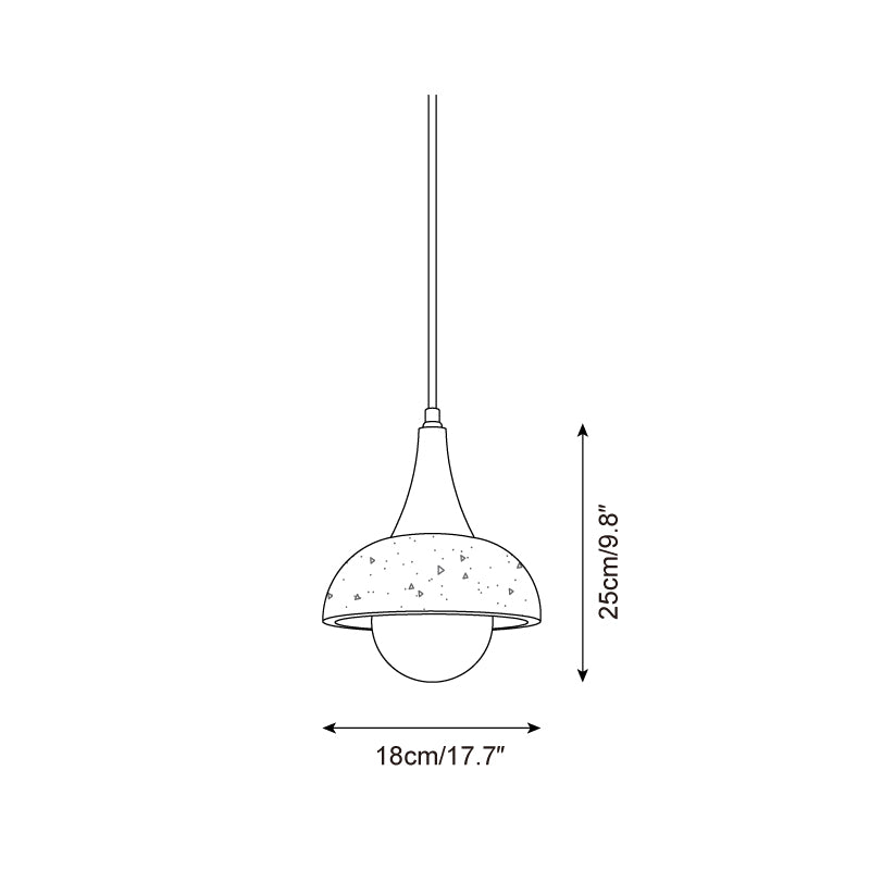 Travertine pendant light technical drawing orthographic view 18cm diameter dome shade 25cm height specifications