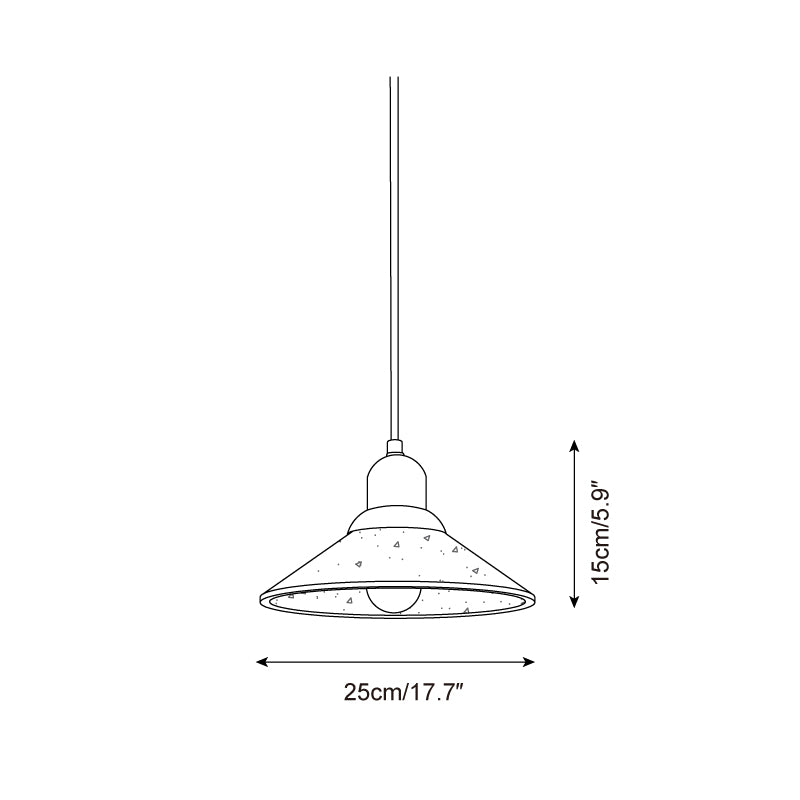 Wide saucer travertine pendant lamp technical blueprint 25cm diameter 15cm height orthographic projection
