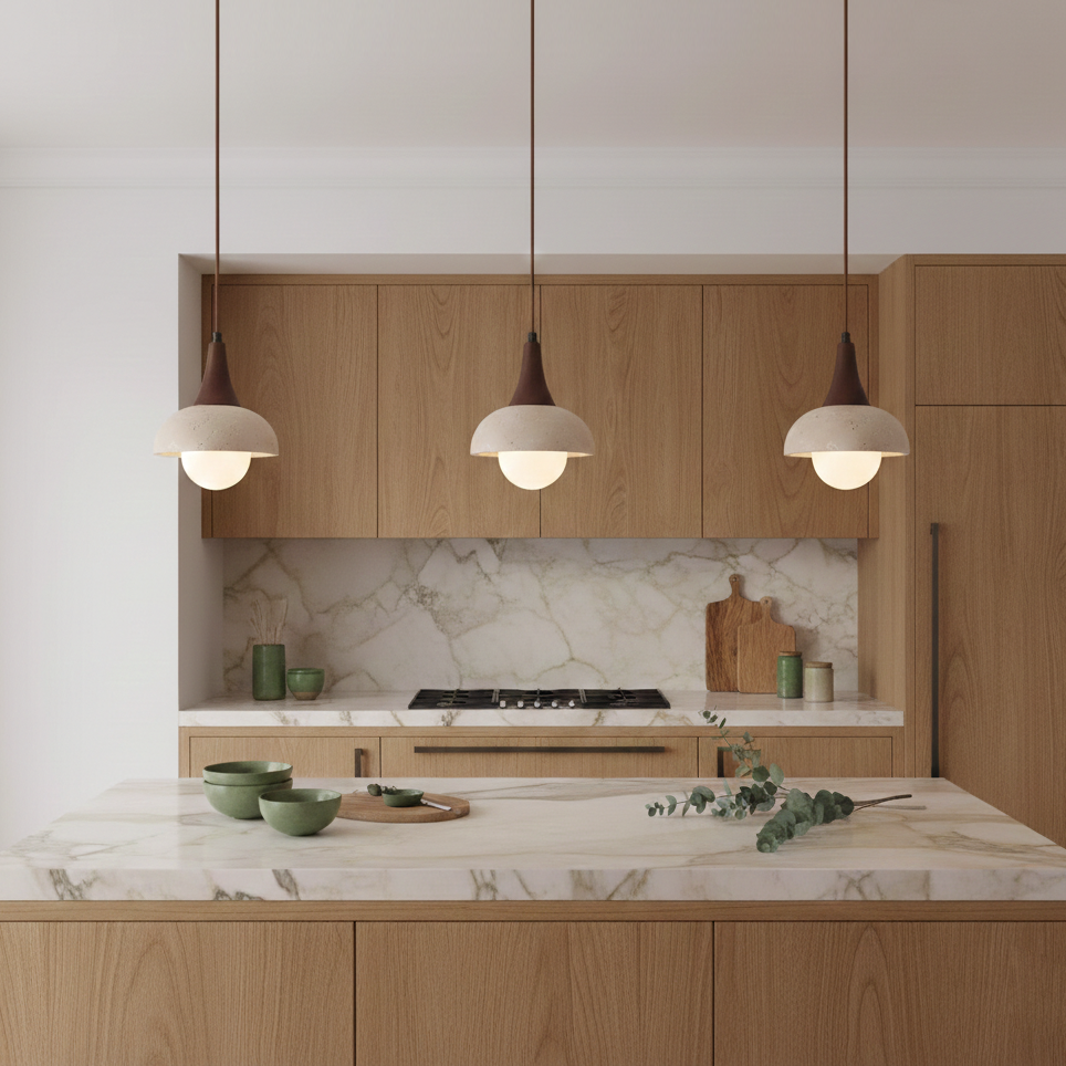Single travertine pendant lamp suspension study workspace professional ambient lighting solution