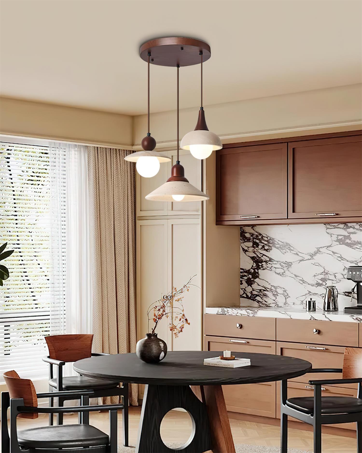 Pendant light travertine stone shade dimmer compatible warm white bulb functional ambient lighting