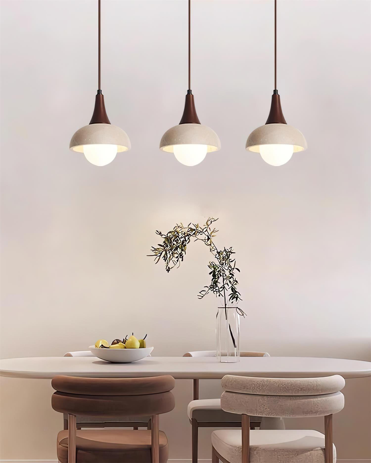 Travertine pendant light natural stone beige finish warm walnut wood modern interior design element