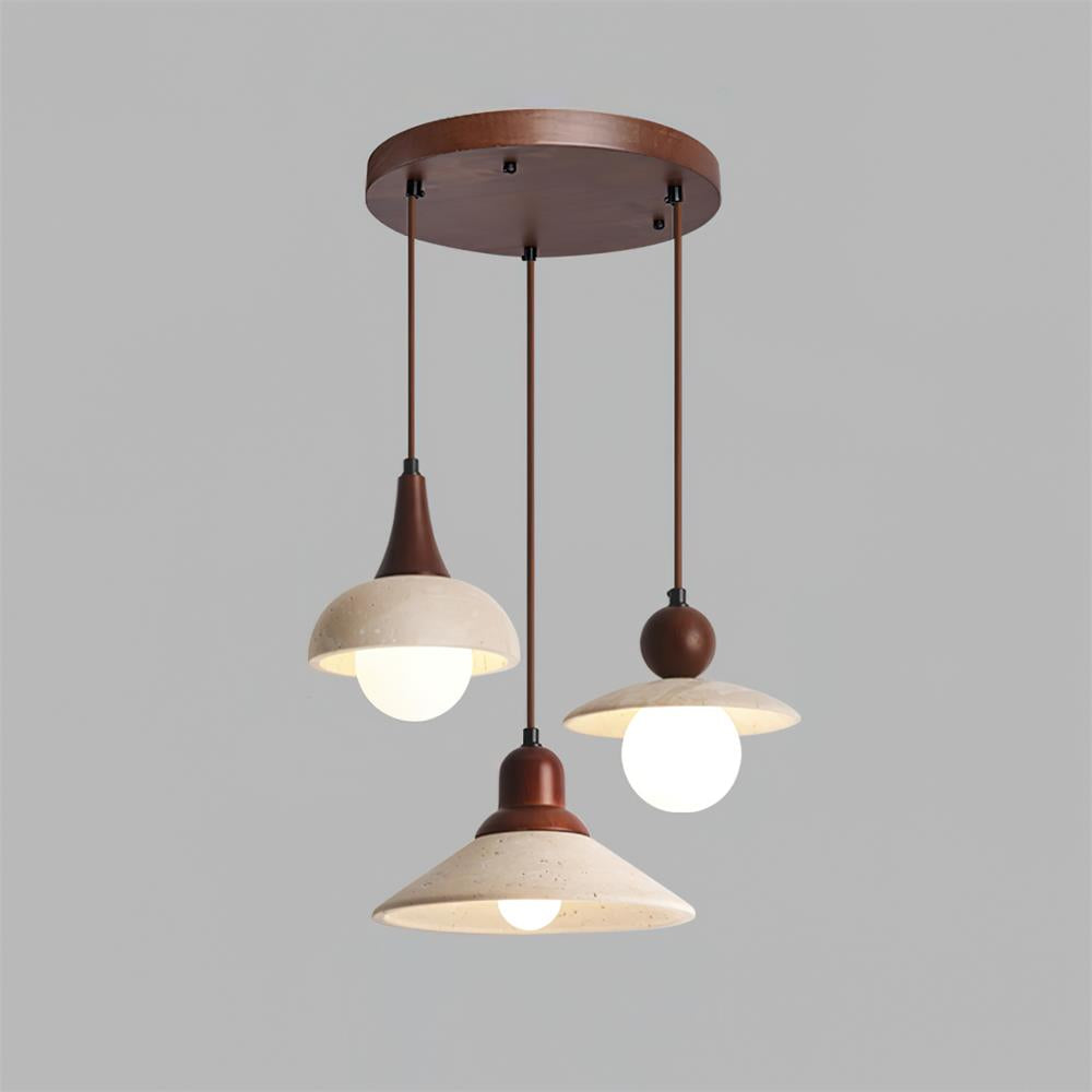 Travertine pendant lights multi-head cluster suspension contemporary residential interior design solution