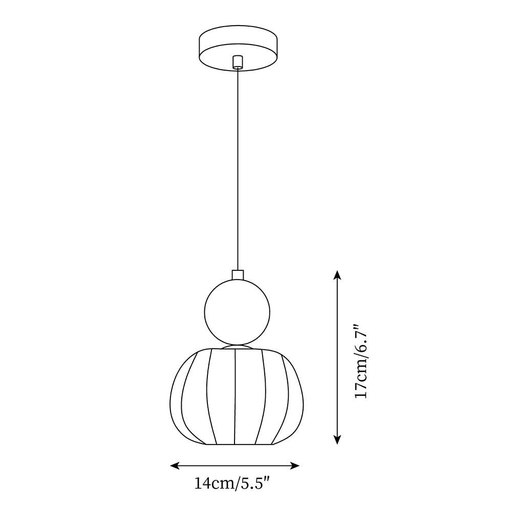 Technical design schematic of Morris pendant light showing dimensions and proportions - 14cm diameter 17cm height