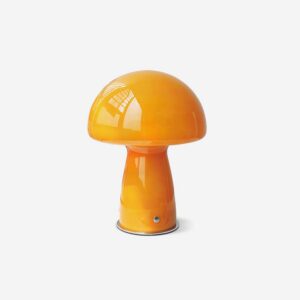 Nala Mushroom Table Lamp in orange with glossy finish, studio product shot on white background showing front view