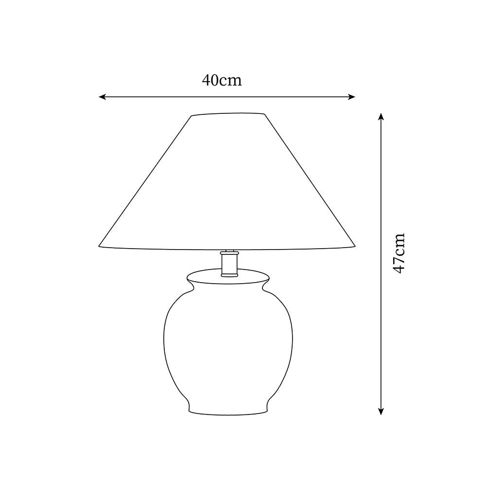 Norma ceramic table lamp technical dimensions schematic, 40cm diameter x 47cm height specifications