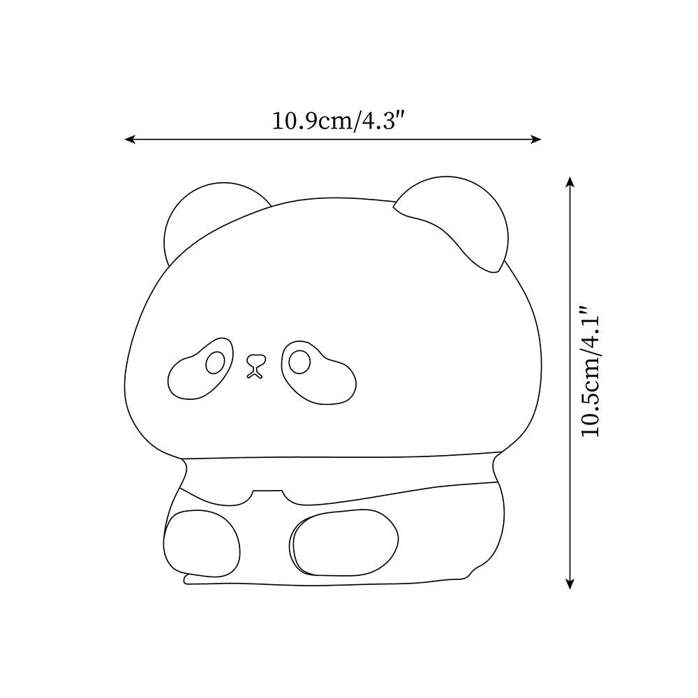 Panda night light design sketch with technical dimension specifications - orthographic view