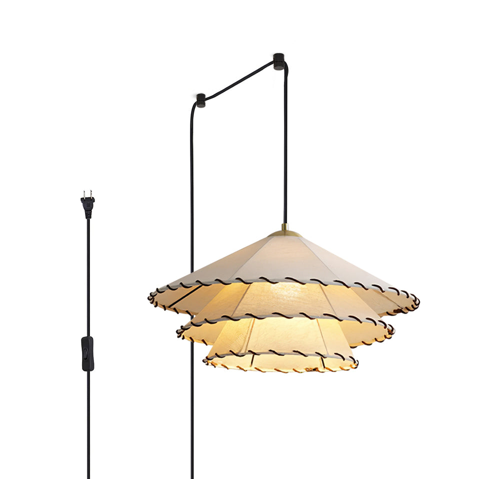 Japandi ruffled fabric pendant light fixture with adjustable hanging wire, multiple plug options available