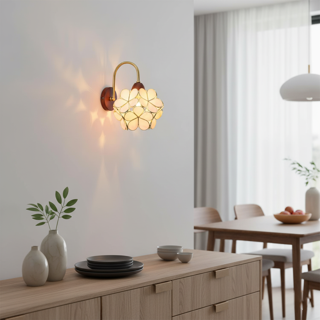Petalora wall sconce full architectural view showing dimensions and installation position