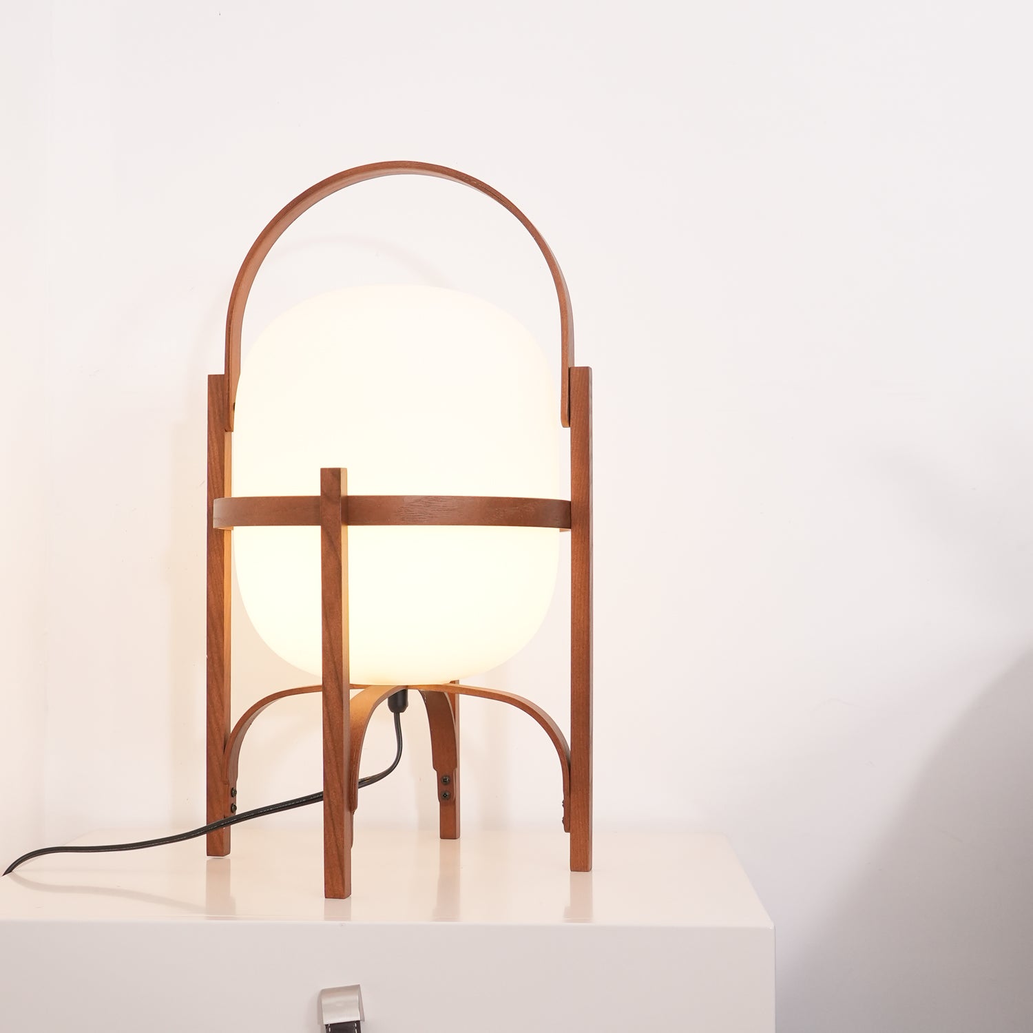 Portable lantern lamp industrial chic metal wood aesthetic