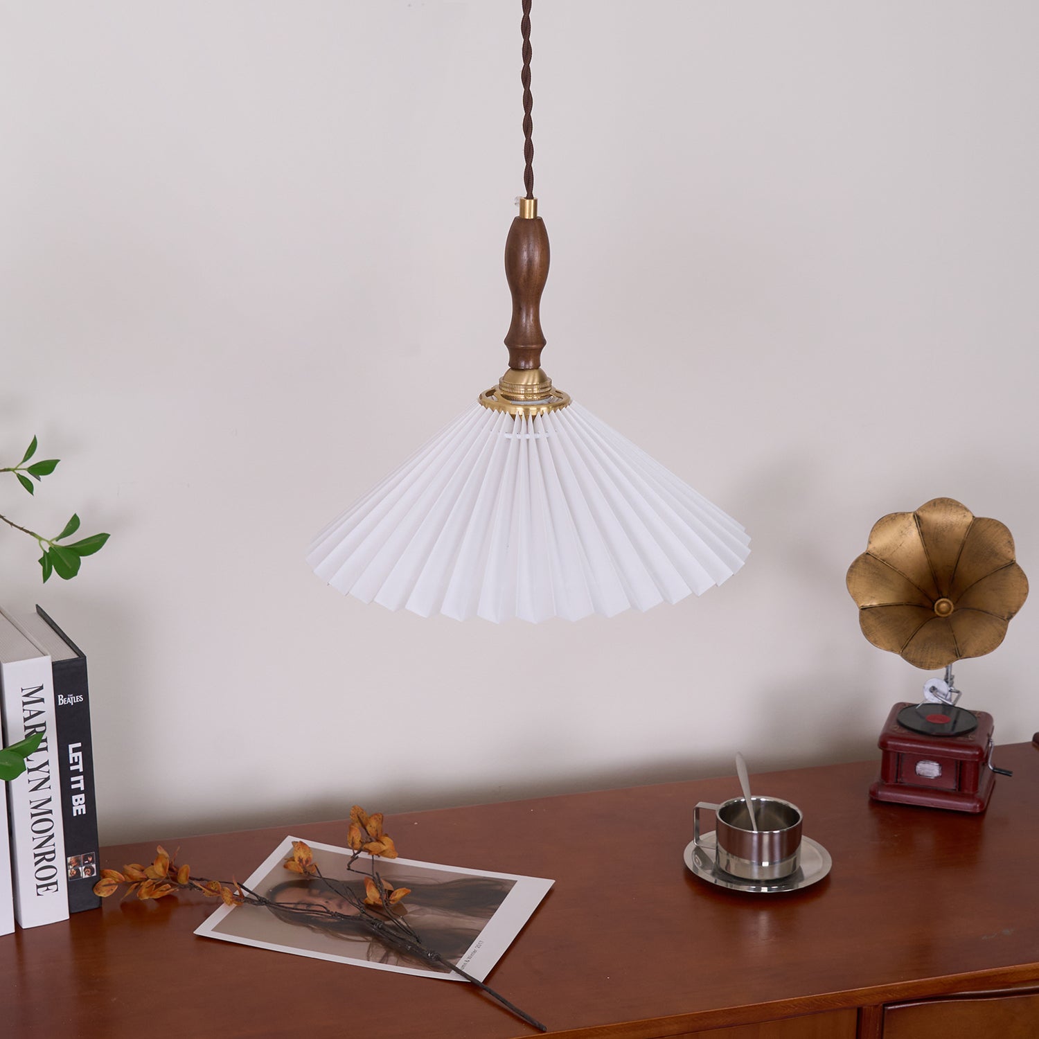Modern minimalist pleated pendant light fixture emphasizing Scandinavian and contemporary design fusion
