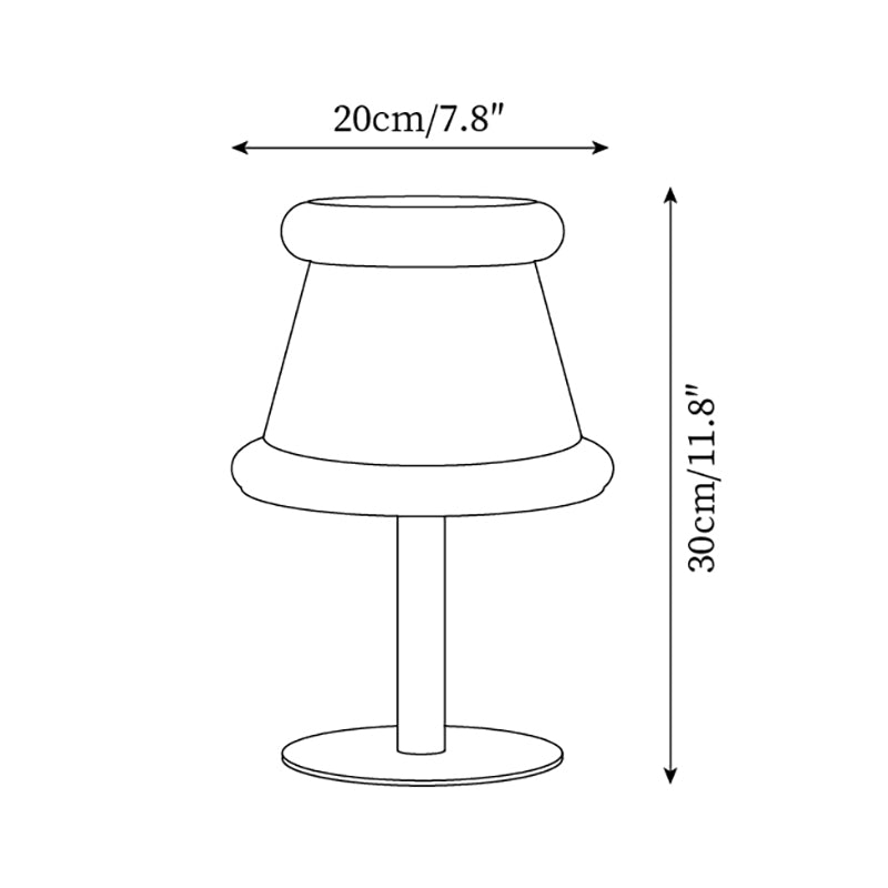 Pudding table lamp technical dimension drawing showing 20cm diameter shade and 30cm total height specifications