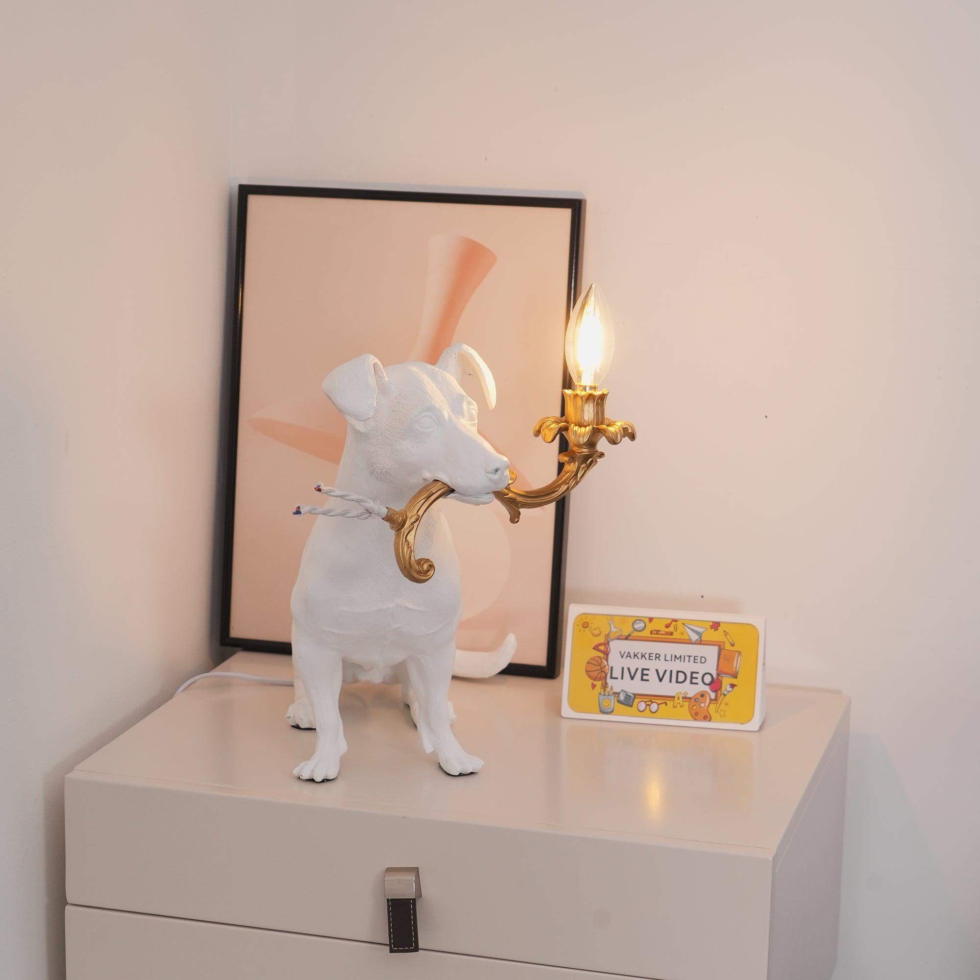 Rio dog table lamp contemporary design, modern decorative dog light fixture, resin sculptural table lamp gold details