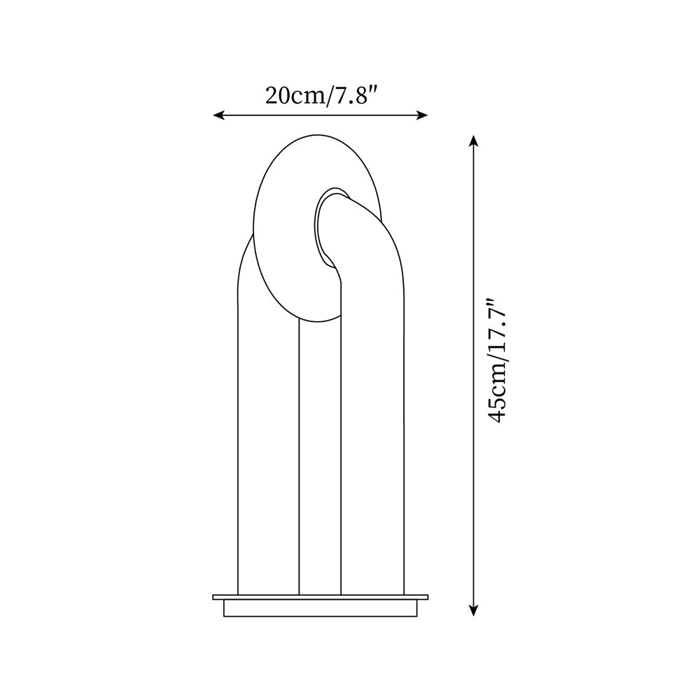 Teelo table lamp technical drawing with dimension markings showing 20cm width and 45cm height specifications