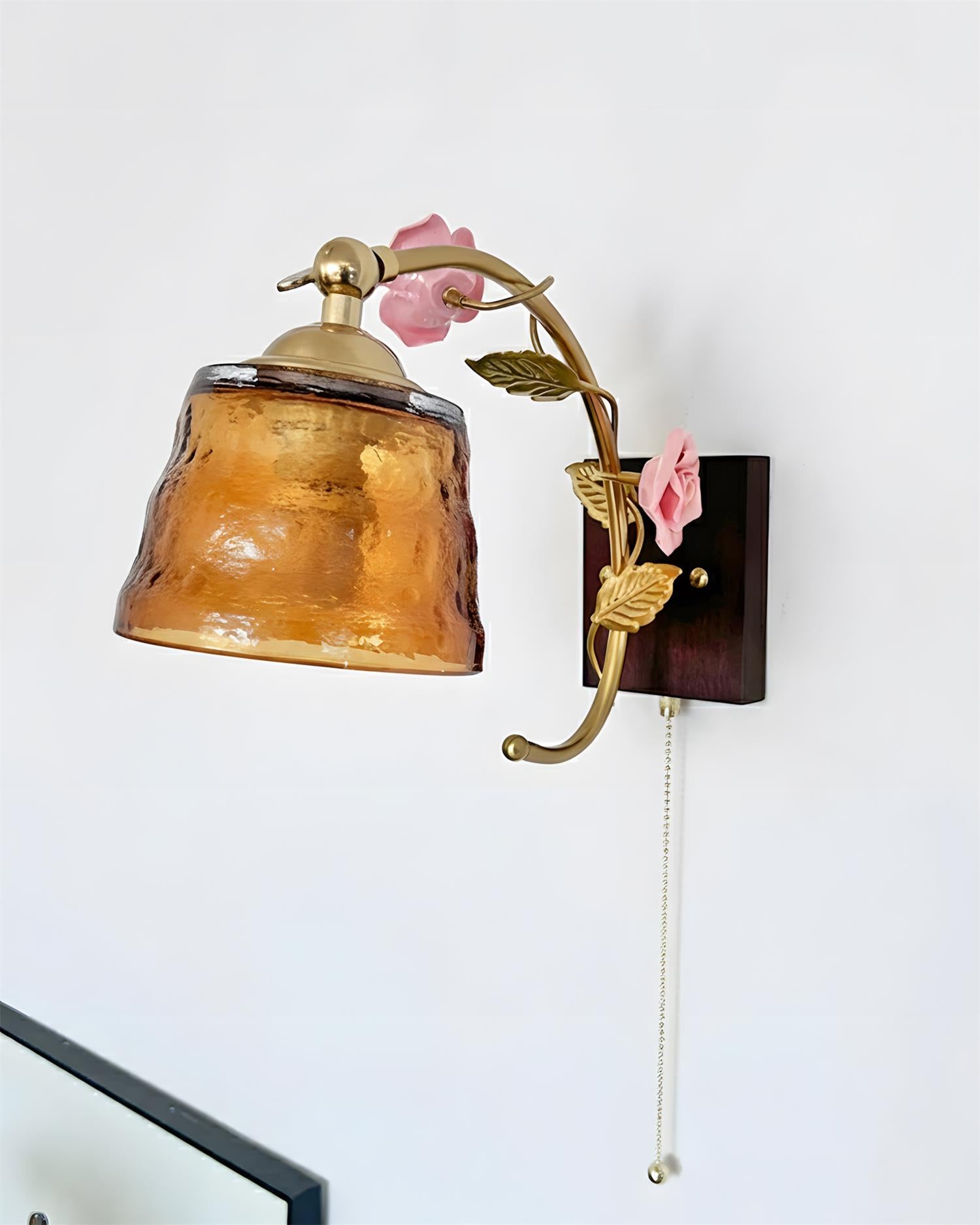 Floral wall lamp installation guide showing proper mounting height and electrical connection