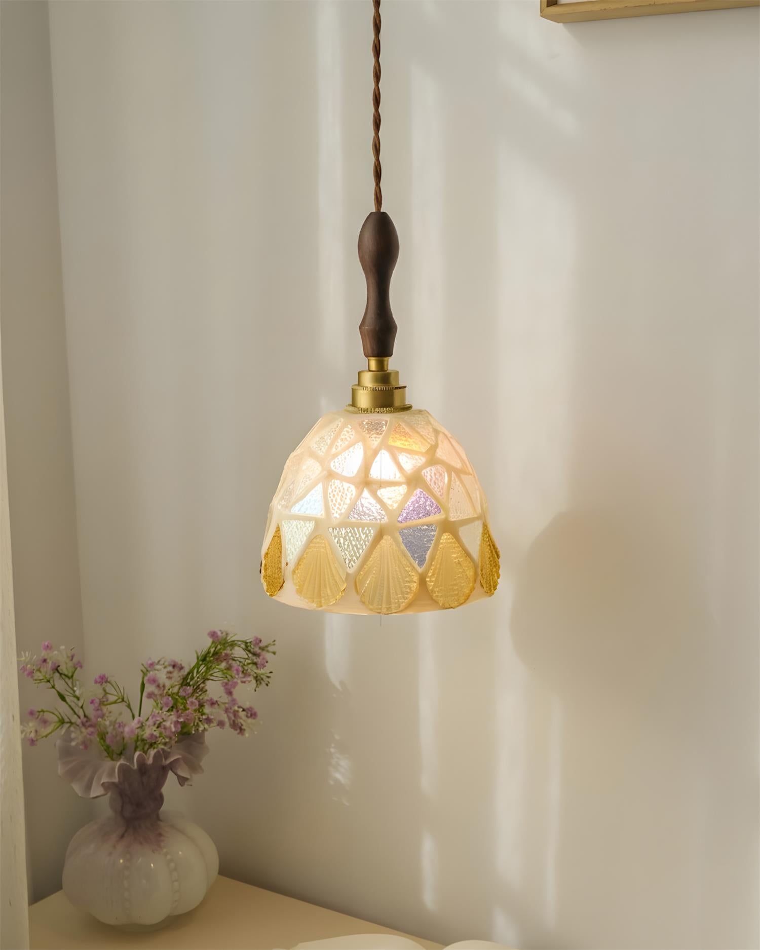 Tessaro geometric cut glass pendant lamp with gold details showing vintage bohemian craftsmanship