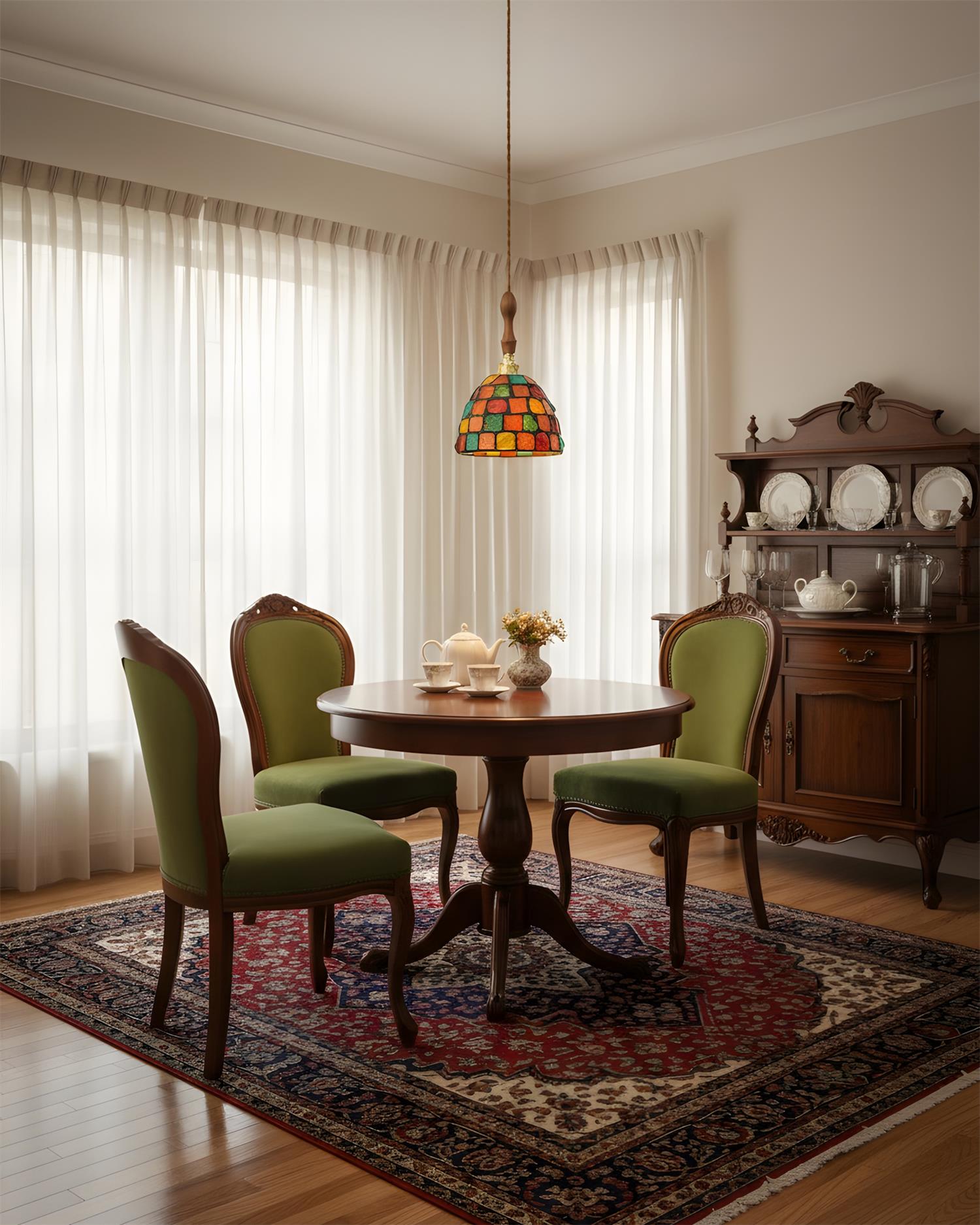 Tessaro resin mosaic pendant lamp with twisted wood cord and brass fittings in modern home