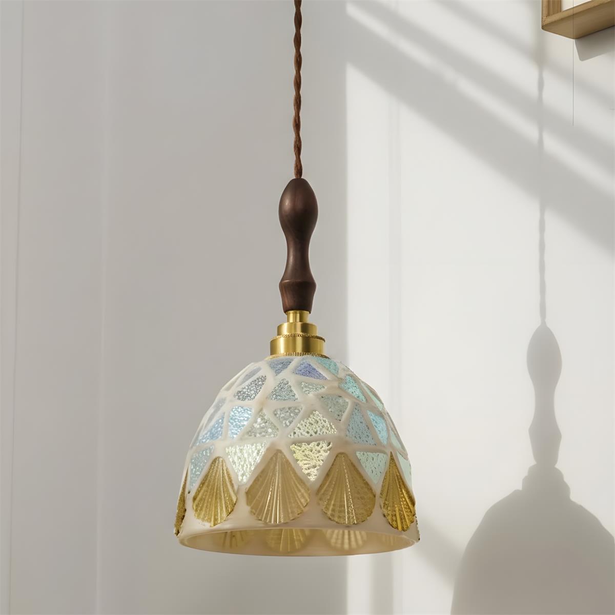 Tessaro pendant lamp with multicolor glass fragments creating unique bohemian aesthetic