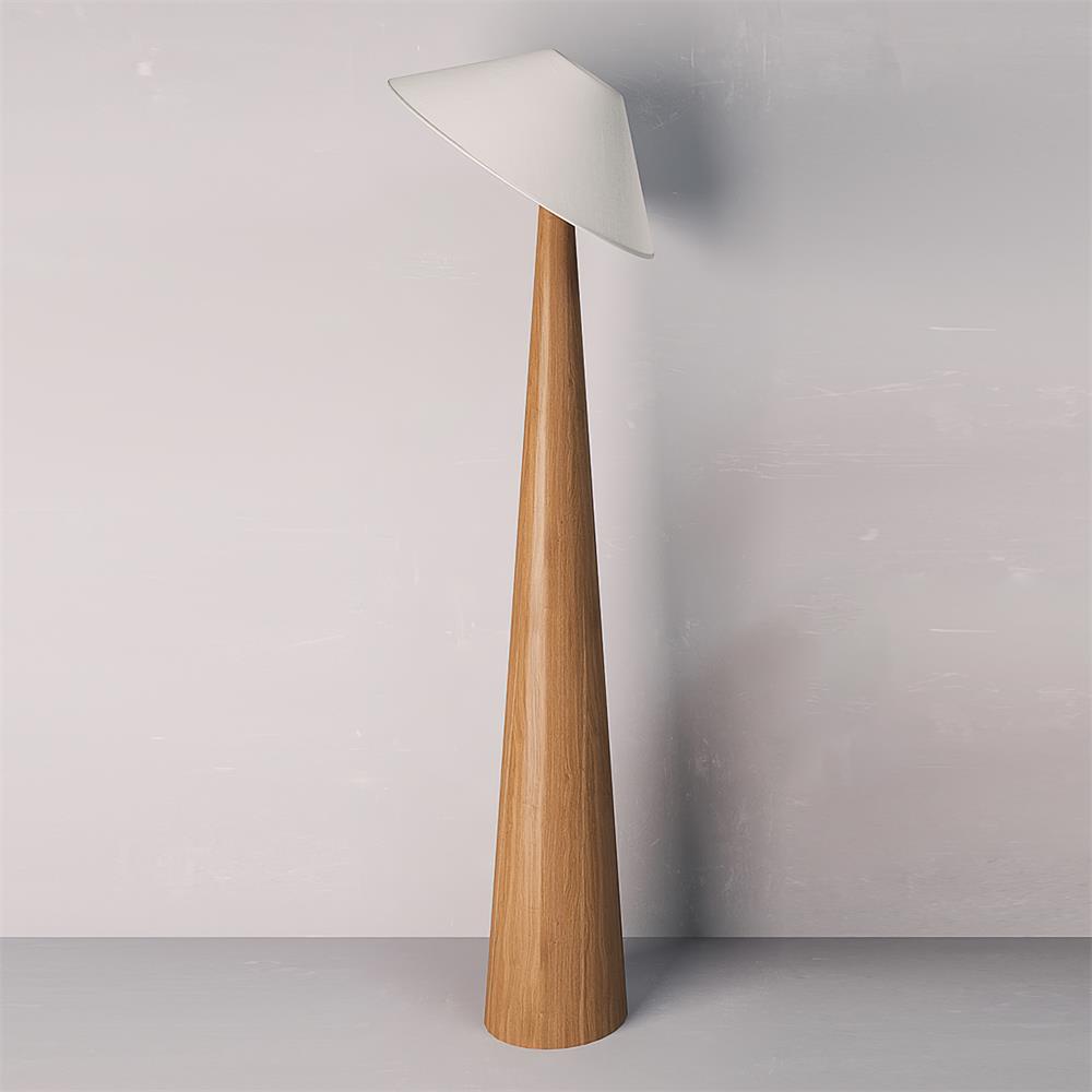 Walnut and white wooden floor lamp with tilted shade - modern Nordic style living room