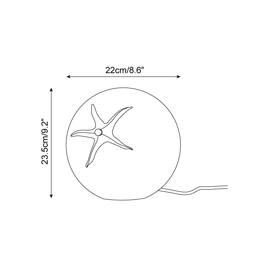 Tomato glass lamp technical blueprint with dimensions showing design specifications - modern table lamp schematic