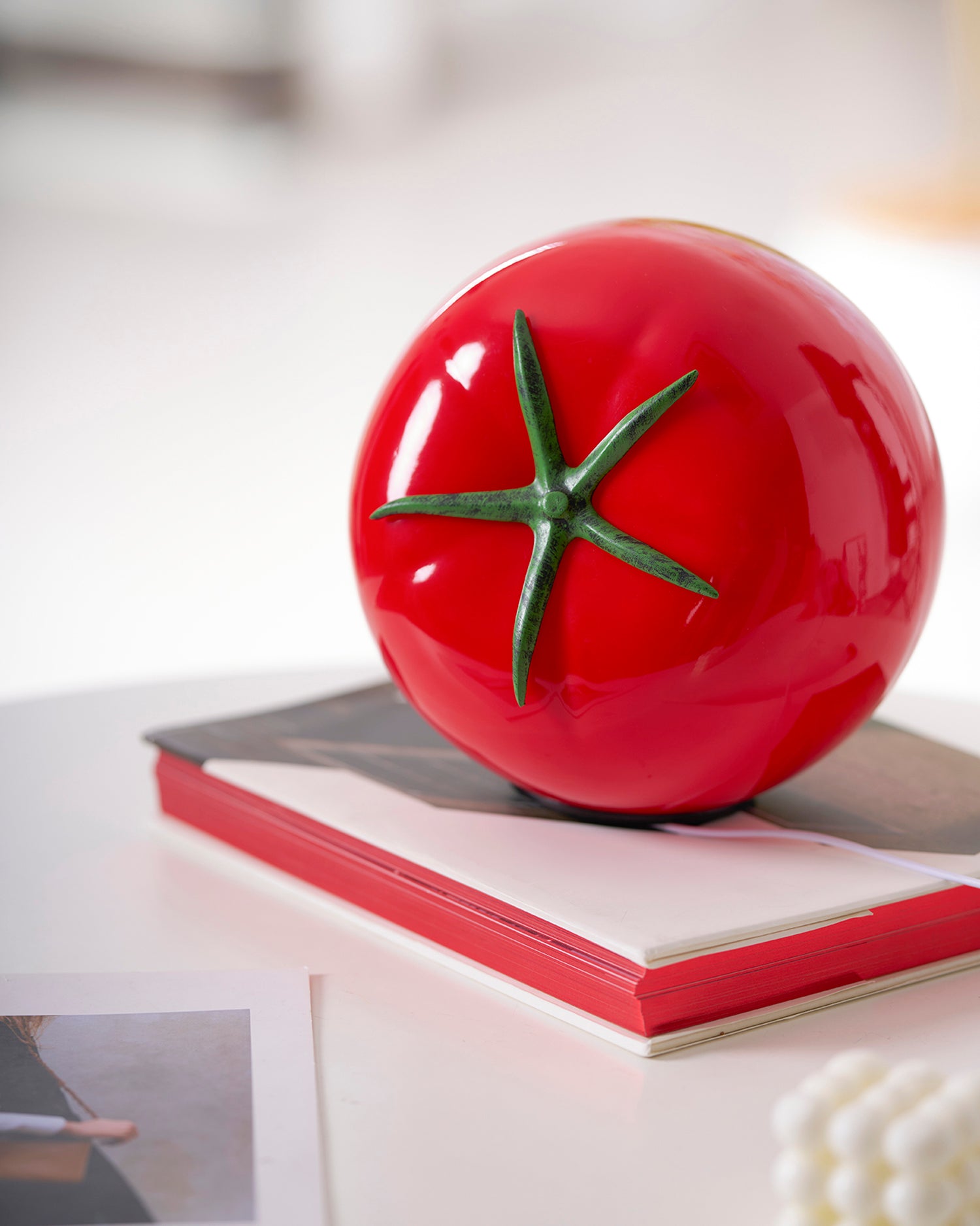 Red tomato decorative table lamp - modern glass lighting for contemporary interiors
