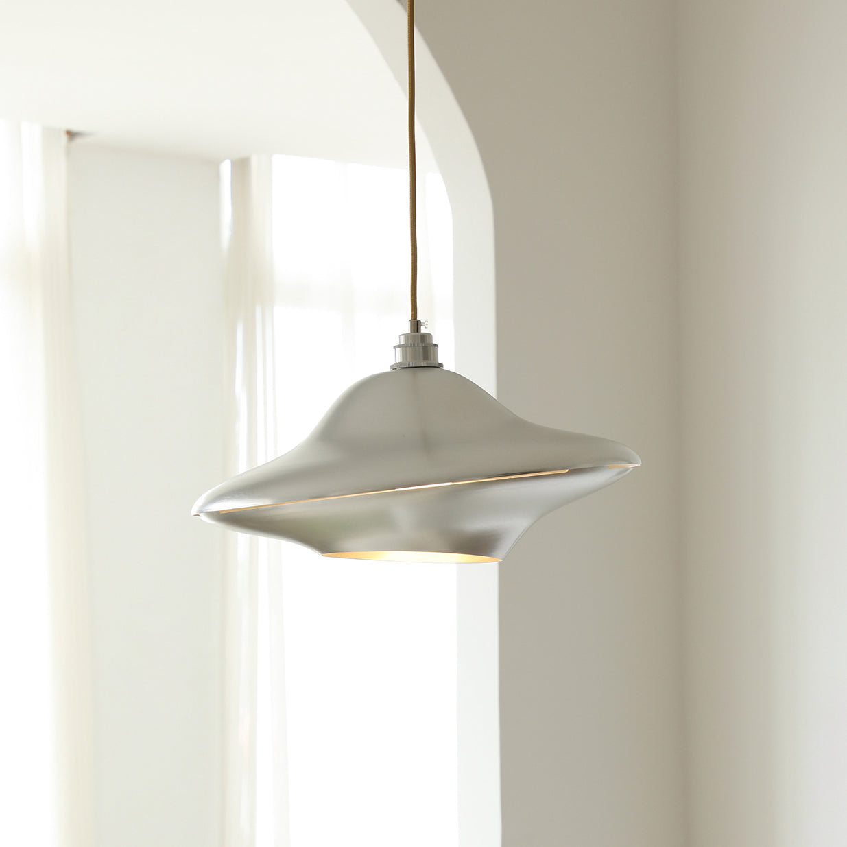 UFO pendant light chrome polished - sleek silver metallic ceiling fixture for minimalist home decor